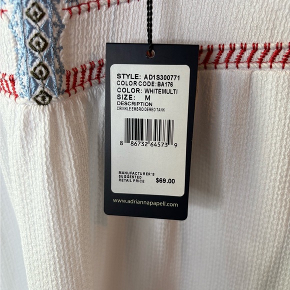 Adrianna Papell White and Blue Embroidered Tank - Picture 2 of 5